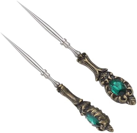 2Pcs Metal Embroidery Awl Set, European Vintage Carved Handle Scratch Awl, Sharp Sewing Awl Tool for Sewing with Storage Cases, Durable and Leather Punch Stitching DIY Craft(Antique Bronze)
