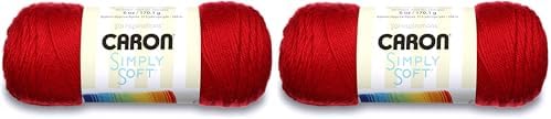 Caron Simply Soft Solids Yarn, 6oz, Gauge 4 Medium, 100% Acrylic - Harvest Red - Machine Wash & Dry (Pack of 2)