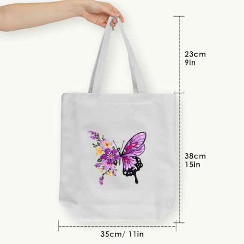ERKOON Embroidery Canvas Tote Bag for Beginners, Needlepoint Arts Crafts Cross Stitch Kits for Adults Including Stamped Embroidery Bag with Hoops, Needle, Instruction and Color Threads (Butterfly)