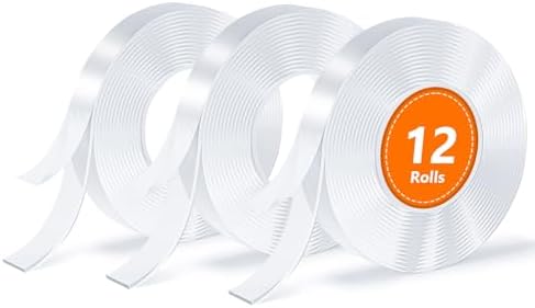12 Rolls Double Sided Tape, Nano Tape, Transparent Adhesive Tape, Traceless Adhesive Tape, Removable, Washable, Reusable, Suitable for Carpets, Photo Walls, 9.85 Feet Per Roll