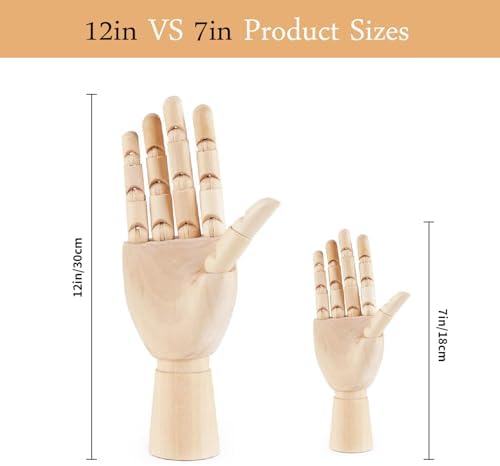 2 Pack 12" Drawing Mannequin,12" Hand Model,Wooden Manikin Body Figures Gifts for Artists,Poseable Art Mannequin Figure Dolls,Wood Statue Sculpture Decor Animation Drawing Tools