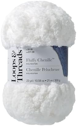 Loops & Threads Fluffy Chenille Yarn - Yarn for Knitting, Crochet, Weaving, and Arts & Crafts - White, Polyester, 10.58 oz