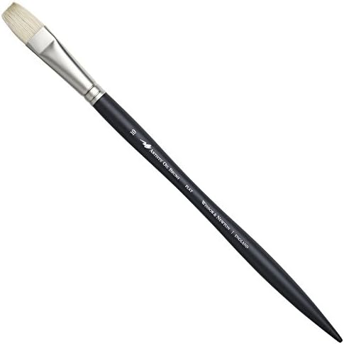 Winsor & Newton Artists' Oil Hog Paint Brush, Long Handle Size 10, Flat | Handcrafted with interlocked Chungking bristles; Have spring, stiff, & flagged allowing large amounts of colour to be carried