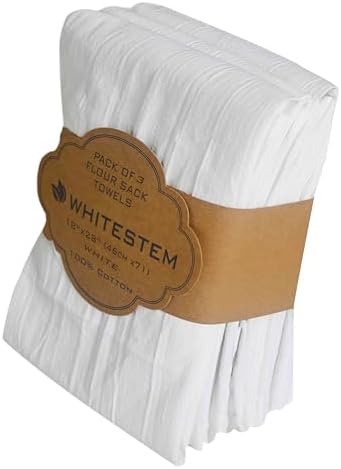 Flour Sack Towels | Tea Towel for Crafts | Kitchen Dish Cotton Blank Towel for Embroidery | Baking Bread Proofing Linen Cover | Super Absorbent Quick Dry | 3 Pack 18"x28" White