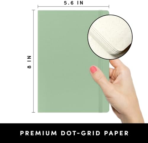 PAPERAGE Bullet Journal Kit, Dotted Journaling Set & Stationary Kit, Hardcover Dotted Journal Notebook (Sage Green), 12 fineliner Pens, 8 Sticker & 3 Stencil Sheets, 6 Washi Tapes