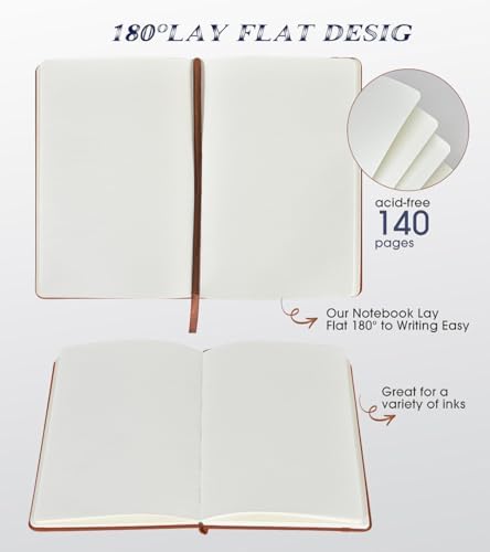 Biuwory A5 Hardcover Blank Journal Notebook, Leather Sketchbook for Drawing | 140 Unlined Pages Vintage Notebook, 5.7"×8.3" Travel Diary for Work, School, Art Journal, Daily Writing for Women & Men
