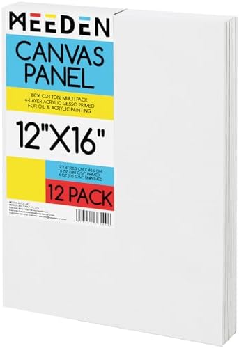MEEDEN Canvas Boards for Painting White: 12"x16" 100% Cotton Canvas 12 Pack | Blank Paint Canvas Panels White Art Canvas Boards 8 Oz Gesso-Primed Artist Art Supplies for Oil Painting & Acrylic Pouring