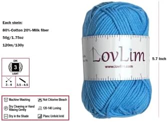 Yarn Pack, 2 skeins of 50g Each, Soft Cotton Yarn for Crochet and Knitting, Craft DK Amigurumi Yarn (Light Blue)
