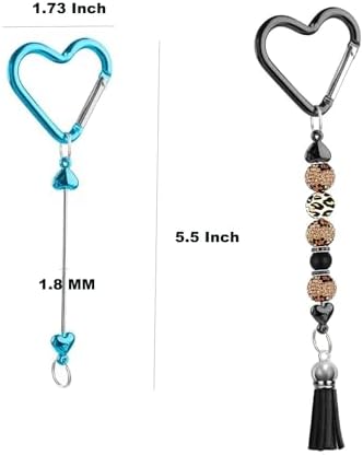 Beadable Keychain Colorful Heart/Triangle Shaped Blank Bar with Snap Hook for DIY Craft Making Kit