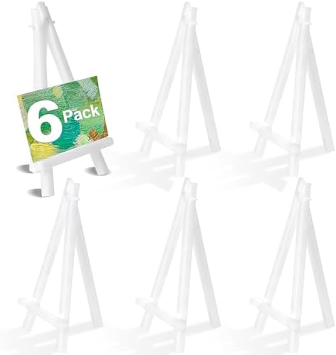 HINZIC 6Pack Mini Easel Stand 5" Canvas Holder White Plastic Small Display Easel Portable for Canvases, Painting, Crafts, Business Cards, Signs, Photos