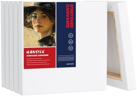 Stretched Canvases for Painting, 6x6 Inch Painting Supplies for Artists, Blank Canvas Pack, 6-Pack for Acrylic, Oil and Gouache Paints