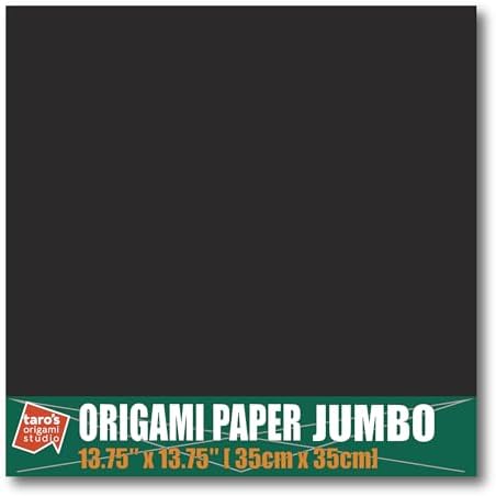 [Taro's Origami Studio] Jumbo 13.75 Inch / 35cm One Sided Single Color (Black) 25 Sheets (All Same Color) Square Easy Fold Premium Japanese Paper (Made in Japan)