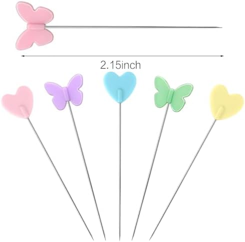 Elisel 200 pcs Multicolor Straight Pins Straight Quilting Pins Craft Positioning Pins Fixed Sewing Marker Needle for Crafting Dressmaker and Other Crafts Making (Love Hearts and Butterflies)