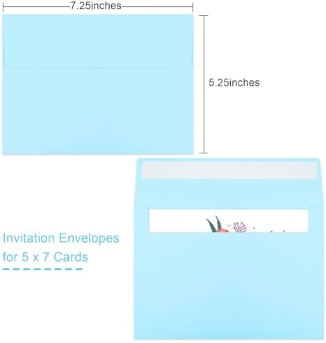 50 Packs Blue 5x7 Envelopes, Blue Envelopes 5x7, A7 Invitation Envelopes Self Seal for Weddings, Invitations, Photos, Greeting Cards, Mailing