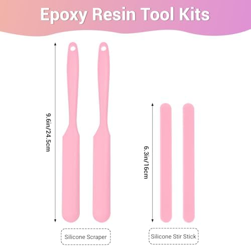 Gartful Silicone Stir Sticks Kit for Epoxy, 2pcs Large Spatula for Resin, 2pcs Large Silicone Stirring Sticks, Reusable DIY Craft Tool for Mixing Resin, Paint, Waxing, Liquid, Set of 4, Pink