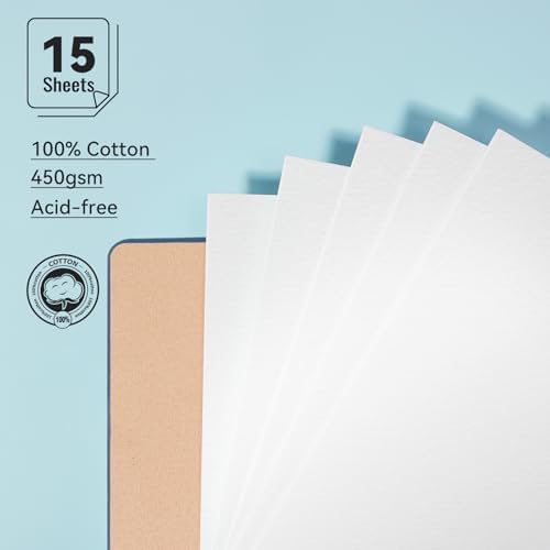 Lightwish Watercolor Sketchbook,100% Cotton Acid Free Watercolor Journal,450gsm Cold Press Watercolor Paper for Artists,Adults,Students,15 Sheets,5.8 * 8.2 Inches Paper