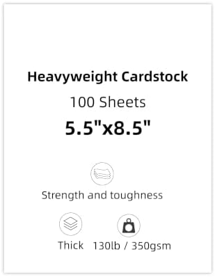 100 Sheets White Cardstock 5.5"x8.5", 130lb/350gsm Blank Thick Paper