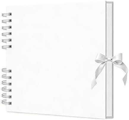 MARCADORUS White Scrapbook Album, 8 x 8 Inch Blank Scrap Book, 30 Sheets / 60 Pages (250gsm), Mini Memory Book with Ribbon, Acid Free & Archival Safe for Wedding, Travel and Guest Book.