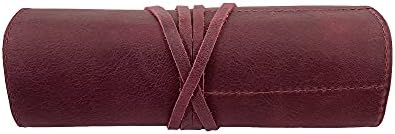 Hide & Drink, Rustic Pencil Roll Pouch, Multi-Purpose Storage Wrap for Scissors, Earphones, Organizer for Craft, Full Grain Leather, Handmade, Sangria