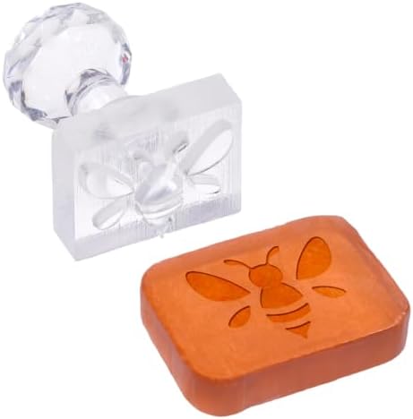 PandaHall Handmade Soap Stamp, Bees Stamping Imprint 1.3 Inch Square Natural Insects Stamp with Handle for DIY Craft Making