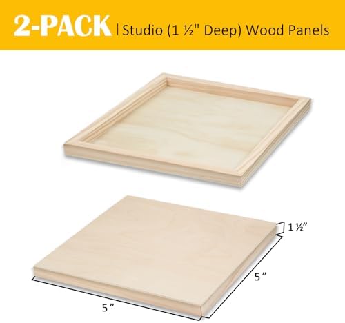 Falling in Art 2 Pack 5x5'' Unfinished Gallery Birch Wood Canvas Panels | 1 1/2" Deep Art Cradle Boards for Acrylic Painting, Pouring, Burning,Epoxy Resin, Laser Engraving Cutting
