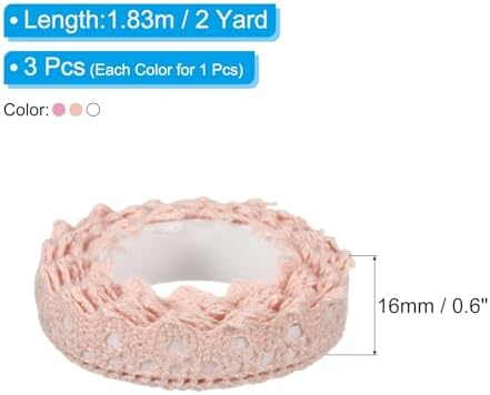 PATIKIL 0.6" Wide 2 Yards Self-Adhesive Lace Tape Lace Ribbon, 3 Pack Cotton Washi Trim Stickers Masking for Craft Scrapbooking DIY Card Making, 3 Colors