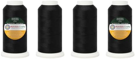 Mandala Crafts Size 69 210D T70 Black Combo Bonded Nylon Thread, 6000 YDs