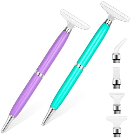 benote Diamond Art Pen Tools, 2 Sets Ergonomic Diamond Art Accessories Pens Metal Screw Thread Multi Placer Tips, Round and Square Drill Pen for Nail DIY Craft