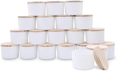 SHOWIN Thick Candle Jars for Making Candles 20 Pcs, 4 OZ Empty Jars with Wood Lids for Candle Making, Sample Container, Matte White