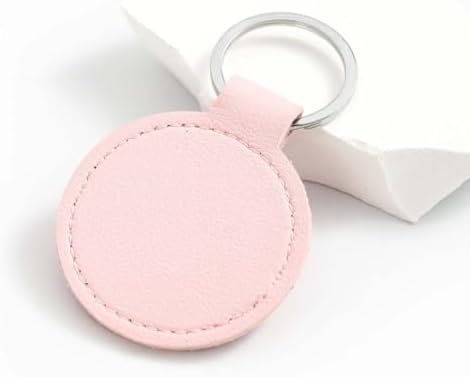 10PCS Round PU Leather Keychain Blanks Pink Double Side Leather Keychain Kits with Key Rings Sublimation Key Fob Holder Heat Transfer Keyring Bulk for DIY Craft Present Making Birthday Gift