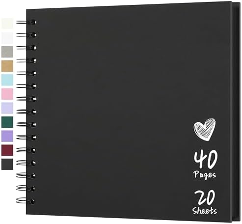 Scrapbook Photo Album 8"x8" 20 Sheets 40 Pages Hardcover Kraft Paper Black