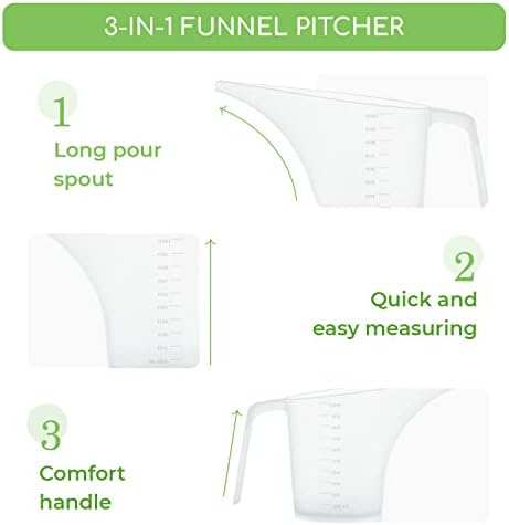 Funnel Pitcher for Soap Making, Large Capacity Easy Pour Container with Long Spout, Soap Making Supplies, Bakeware Mold, Candle, Microwave Safe, 4 Cups, 32 Ounces, 1000 ml - Set of 4