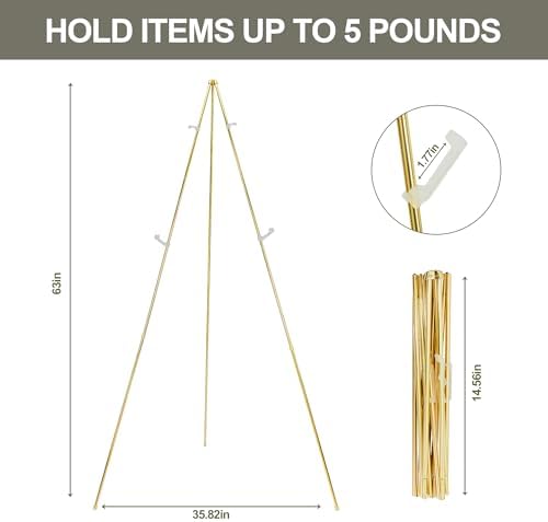 DANMO Easel Stand for Wedding Sign Poster 63'' Instant Display Easel for Floor Adjustable Metal Art Easel Gold 3 Pack