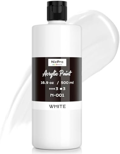 Nicpro White Large Acrylic Paint (16.9oz, 500ml), Rich Pigments, Non Toxic | Craft Paint for Multi Surface, Canvas, Wood, Ceramic, Fabric, Stone - Art Painting Supplies for Beginners, Artists & Adults