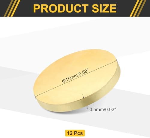 uxcell 12Pcs Brass Round Plate, 0.02"(0.5mm) Thick 0.6"(15mm) Dia H65 Brass Round Disc Blank Metal Sheet Copper Circle Disc for Metal Stamping DIY Crafts