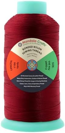 Mandala Crafts Size 92 280D T90 Maroon Bonded Nylon Thread, 1100 YDs