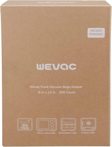 Wevac 8"x12" Vacuum Sealer Bags for Food, 200 Precut Quart Bags, Keeper Box