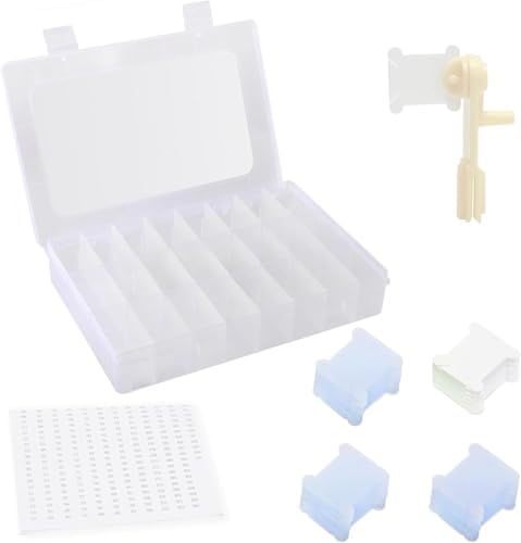 Embroidery Floss Organizer Cross Stitch Thread Organizer-Bobbin Winder 1 Removable 24 Compartments with 100 Floss Bobbins and 2 Pieces Numbered Stickers for Craft DIY Embroidery