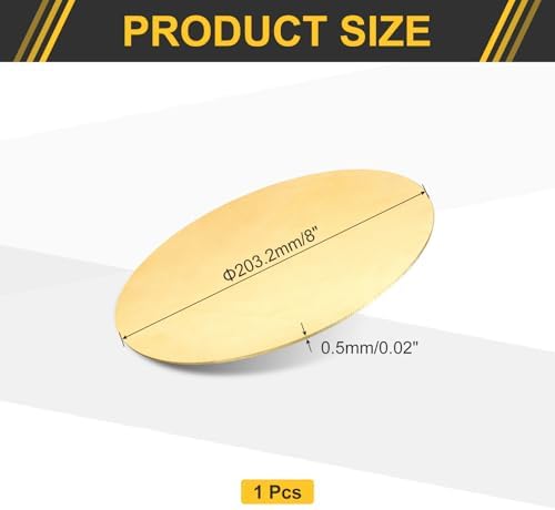 uxcell Brass Round Plate, 0.02"(0.5mm) Thick 8"(203mm) Dia H65 Brass Round Disc Blank Metal Sheet Copper Circle Disc for Metal Stamping DIY Crafts