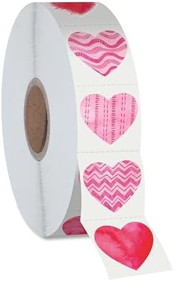 1200 PCS Heart-Shaped Sticker, 12 Designs Self-Adhesive Labels with Perforation Line in Roll, Use for Valentine's Day, Award Charts, Blood Drives, Teachers & Classrooms, Bookmarks (3/4" Each)