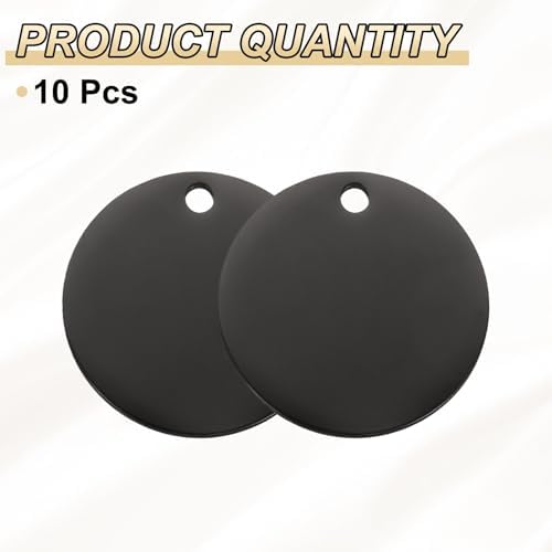 HARFINGTON 10 Pcs Round Blank Stamping Tag 40mm Stainless Steel Circle Polished Blanks Tag Pendants with Hole for Bracelet Crafts Labeling Making, Black