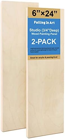 Falling in Art 2 Pack 6x24’’ Unfinished Birch Wood Panels Kit for Painting