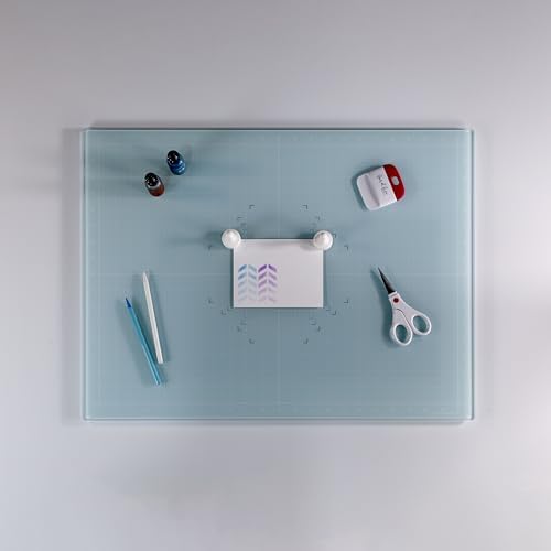 GLASSBOARD STUDIO Aqua Glass Craft Mat (9x12in) - Magnetic, Heat & Scratch Resistant, Stain-Proof for Crafting, Cutting, Painting, Mixed Media Artwork - Grid & Angle Lines, Non-Slip Rubber Feet