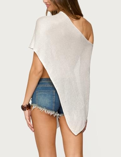 Women Knit Poncho Top Sheer Crochet Shawl Cover Up