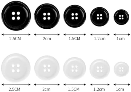 160 Pcs 4 Hole Craft Buttons Assorted Round Buttons Resin Sewing Buttons Black Clothes Buttons Large Small Plastic White Buttons with Storage Box