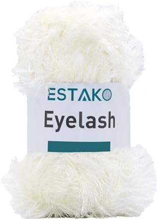 Estako Eyelash Yarn, Soft Fuzzy Faux Fur for Crochet and Knitting, Cream