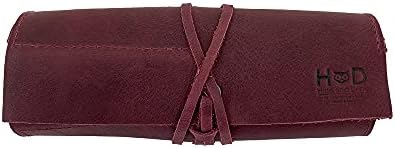 Hide & Drink, Rustic Pencil Roll Pouch, Multi-Purpose Storage Wrap for Scissors, Earphones, Organizer for Craft, Full Grain Leather, Handmade, Sangria
