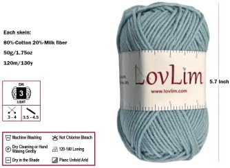 Yarn Pack, 2 skeins of 50g Each, Soft Cotton Yarn for Crochet and Knitting, Craft DK Amigurumi Yarn (Light Baby Blue)