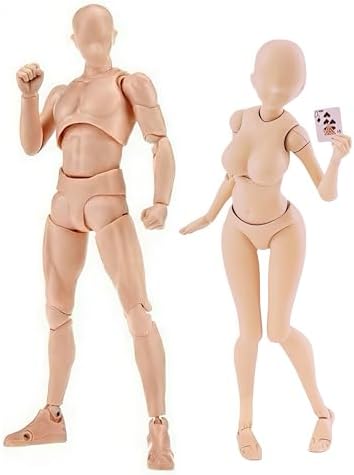 Artists Manikin Art Mannequin Figures Supplies Drawing Tools,Small Drawing Figure Model for Action Figure,Set Sketching,Painting（Yellow-Male+Female）