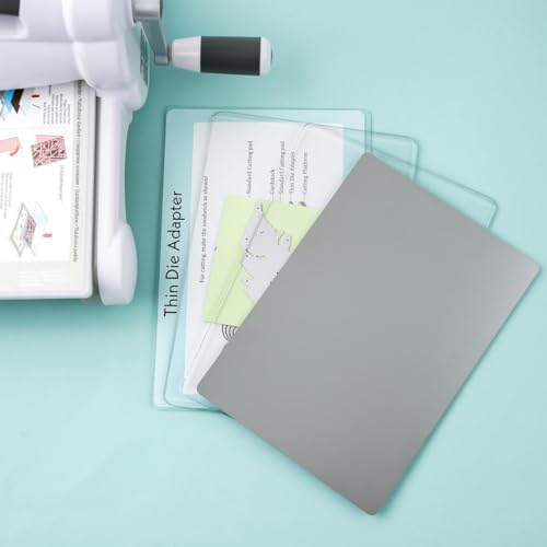 4Pcs/Sets Standard Cutting Plate Sets, 2 Clear Cutting Pads & 1 Stainless Metal Shim 1 Standard Adapter Pad for Die-Cutting Machine, Clear Polycarbonate Plastic CuttingPlates for Embossing Crafting